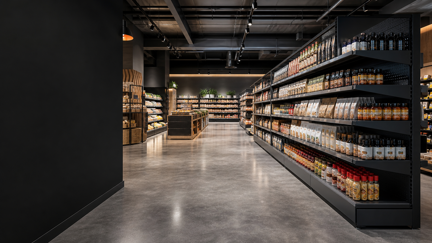 Modern supermarket fitted with coordinated OUYEE shelving